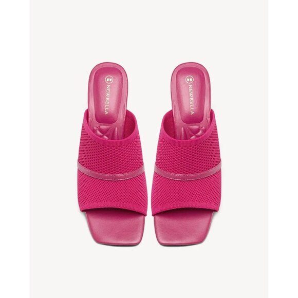 Women's Hot Pink Mesh Square Open Toe Commute Slip On Stiletto Heeled Slides - Picture 5 of 5